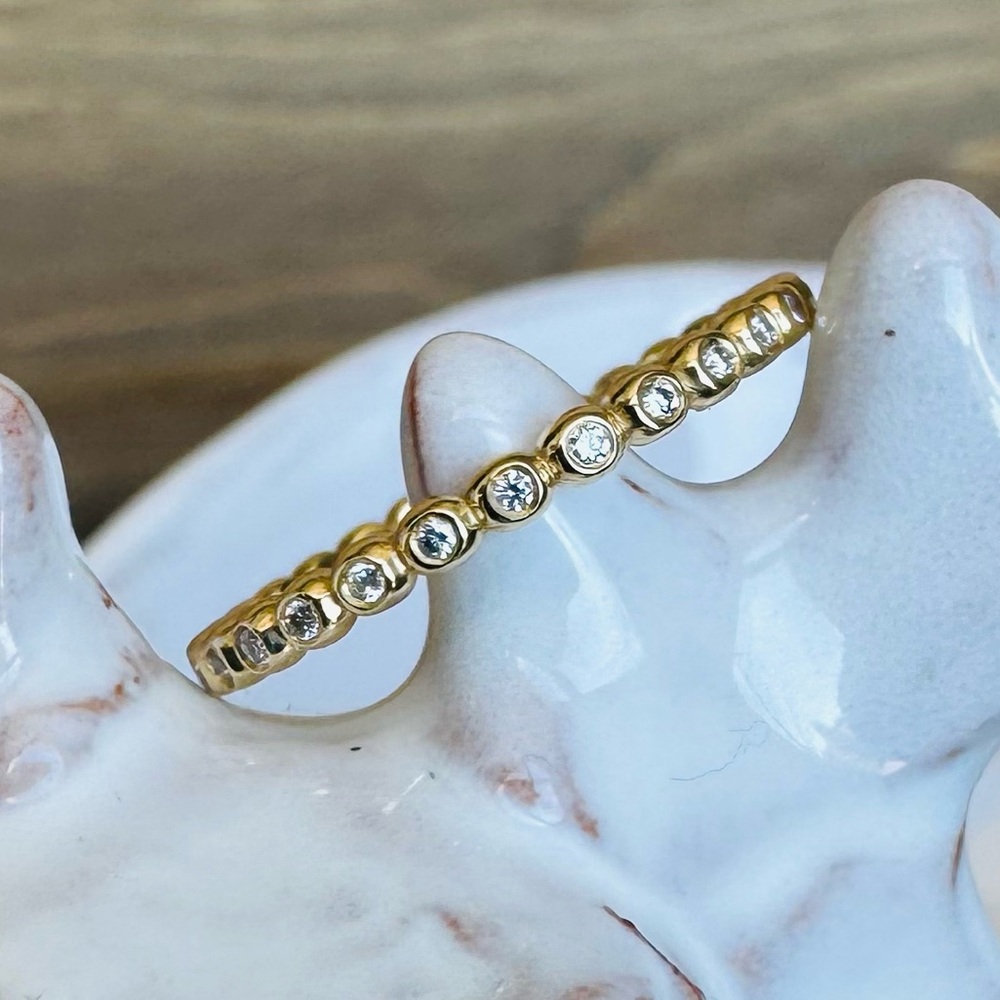 14KYG Beaded Diamond Eternity Ring Band - Picture 7 of 11